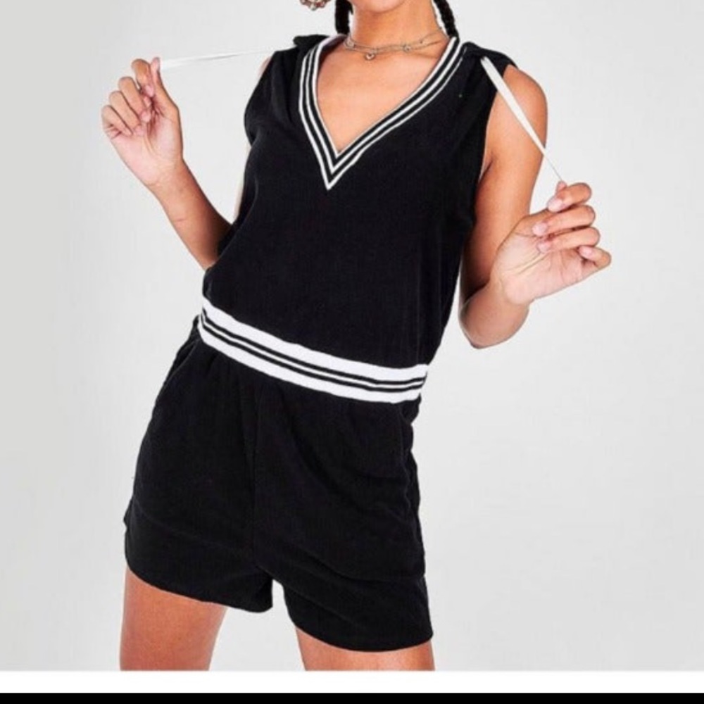 Juicy Couture Black Sleeveless Hooded Terrycloth Romper